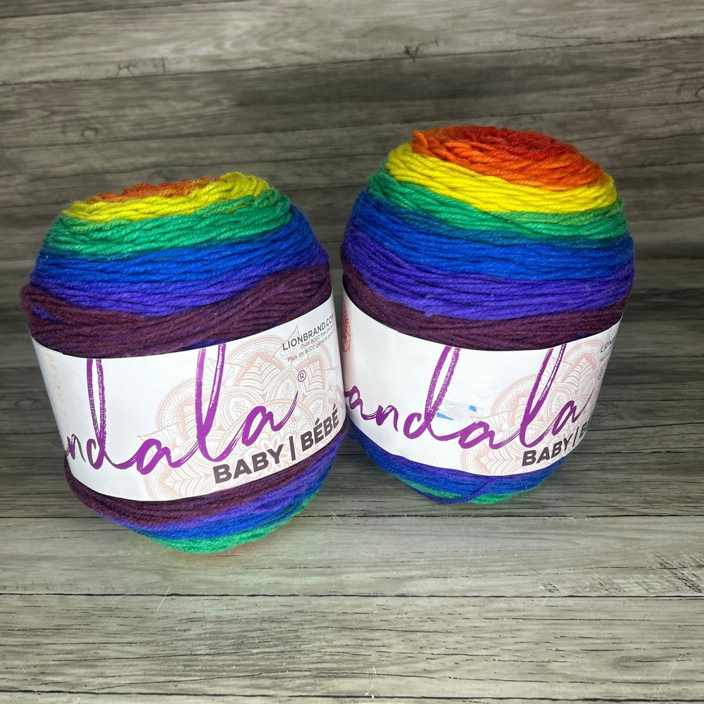 Lion Brand Mandala Baby Yarn Rainbow Falls 526-201BQ Lot of 2 Cakes Skeins New